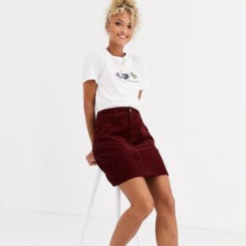 A.P.C. Rue Madame Paris Cotton Burgundy Corduroy Velvet A-Line Mini Skirt Sz 8